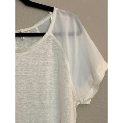 Willow & Clay Ivory Blouse Sheer Sleeve Keyhole Back Short Sleeve Women M - Thumbnail 6