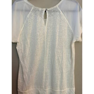 Willow & Clay Ivory Blouse Sheer Sleeve Keyhole Back Short Sleeve Women M - Thumbnail 10