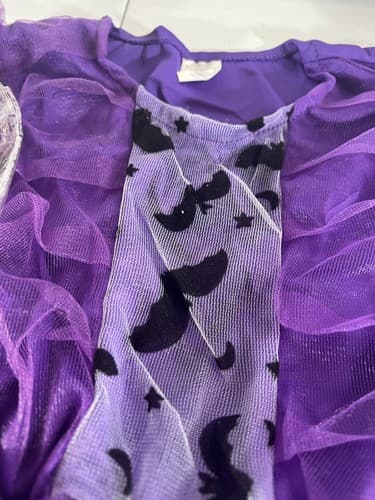 Halloween Purple Ruffles Bat Girl Costume Kids 10/12 Dress Wings Headpiece Bag - Thumbnail 3