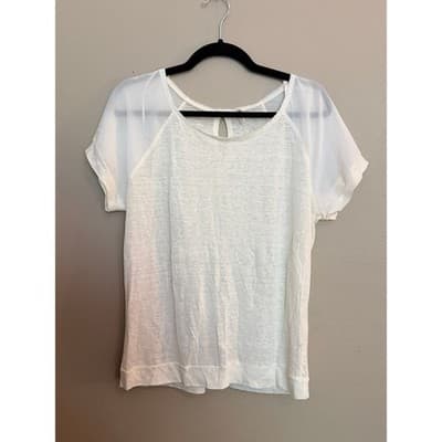 Willow & Clay Ivory Blouse Sheer Sleeve Keyhole Back Short Sleeve Women M