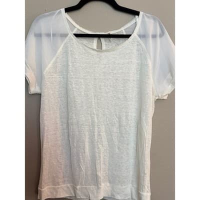 Willow & Clay Ivory Blouse Sheer Sleeve Keyhole Back Short Sleeve Women M - Thumbnail 2