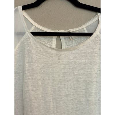 Willow & Clay Ivory Blouse Sheer Sleeve Keyhole Back Short Sleeve Women M - Thumbnail 8