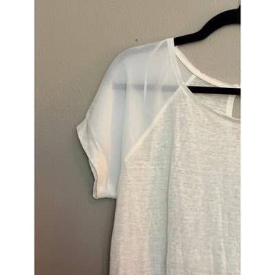 Willow & Clay Ivory Blouse Sheer Sleeve Keyhole Back Short Sleeve Women M - Thumbnail 3