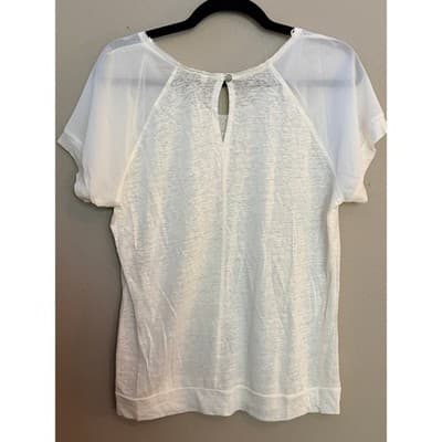 Willow & Clay Ivory Blouse Sheer Sleeve Keyhole Back Short Sleeve Women M - Thumbnail 13