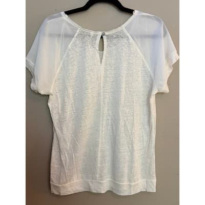Willow & Clay Ivory Blouse Sheer Sleeve Keyhole Back Short Sleeve Women M - Thumbnail 9