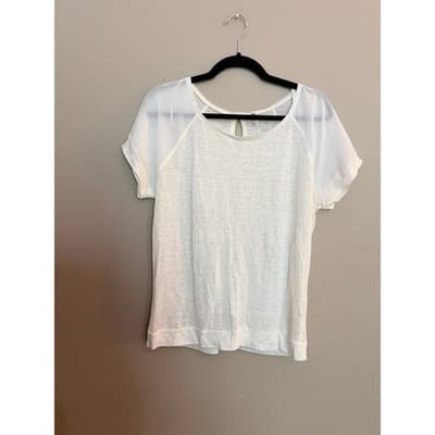 Willow & Clay Ivory Blouse Sheer Sleeve Keyhole Back Short Sleeve Women M - Thumbnail 7
