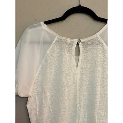 Willow & Clay Ivory Blouse Sheer Sleeve Keyhole Back Short Sleeve Women M - Thumbnail 12