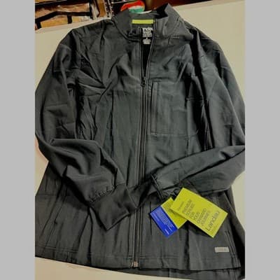 Landau Forward Womens 3 Pocket Scrub Jacket Black Medium Full Zip Front NWT - Thumbnail 4