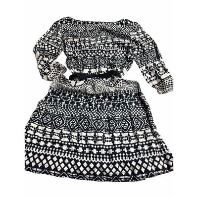 Mossimo Abstract Geo Pattern Tie Waist Dress Black White Small 3/4 Sleeves - Thumbnail 12