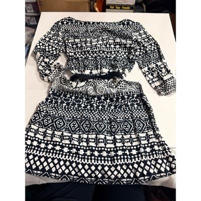 Mossimo Abstract Geo Pattern Tie Waist Dress Black White Small 3/4 Sleeves - Thumbnail 20