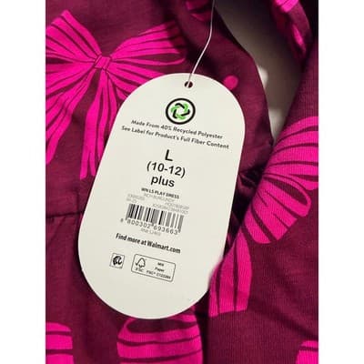 NWT Wonder Nation Girls Long Sleeve Casual Play Dress Hot Pink Large (10-12) - Thumbnail 6