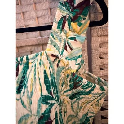 Torrid Peplum Washable Crinkle Gauze Smocked Top Tropical Leaf Print Green 2 NWT - Thumbnail 16