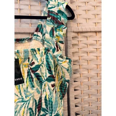 Torrid Peplum Washable Crinkle Gauze Smocked Top Tropical Leaf Print Green 2 NWT - Thumbnail 9