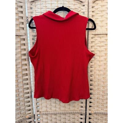 A New Day Sleeveless Ribbed-Knit Polo Top XL Red Button Up Collared Stretch - Thumbnail 8
