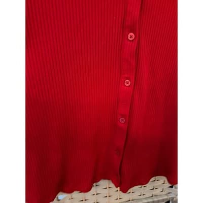 A New Day Sleeveless Ribbed-Knit Polo Top XL Red Button Up Collared Stretch - Thumbnail 3