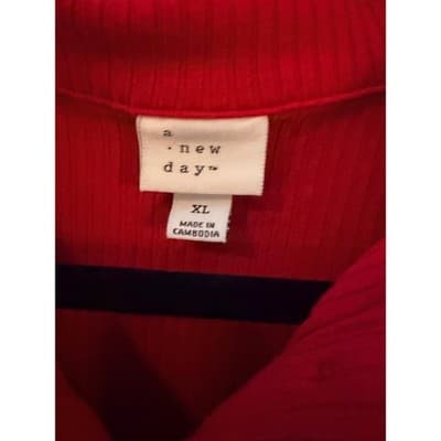 A New Day Sleeveless Ribbed-Knit Polo Top XL Red Button Up Collared Stretch - Thumbnail 5