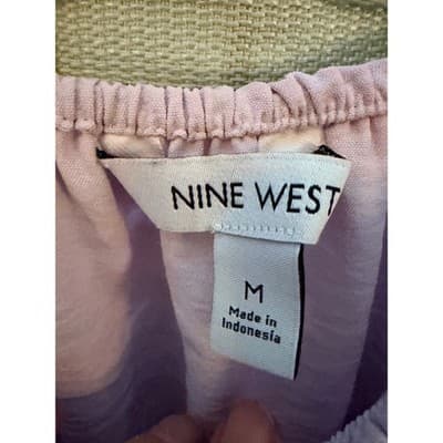 Nine West Long Sleeve Peplum Blouse M Light Lilac Ruffle Smocked Waist - Thumbnail 8