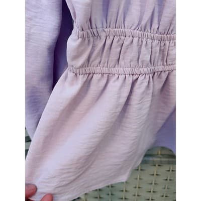 Nine West Long Sleeve Peplum Blouse M Light Lilac Ruffle Smocked Waist - Thumbnail 4