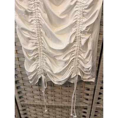 Heart & Hips White Ruched Drawstring Midi Dress Small Long Sleeve Bodycon - Thumbnail 3