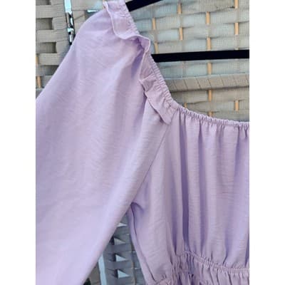 Nine West Long Sleeve Peplum Blouse M Light Lilac Ruffle Smocked Waist - Thumbnail 11