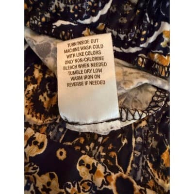 ROZ & ALI Wide Leg Palazzo Pants L Navy Gold Print Elastic Waistband Tie Detail - Thumbnail 12