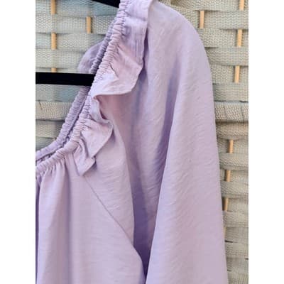 Nine West Long Sleeve Peplum Blouse M Light Lilac Ruffle Smocked Waist - Thumbnail 7