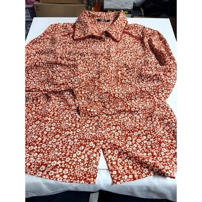SHEIN Women’s Plus Floral Spring Summer Long Sleeve Button Down Top Red 3XL - Thumbnail 7