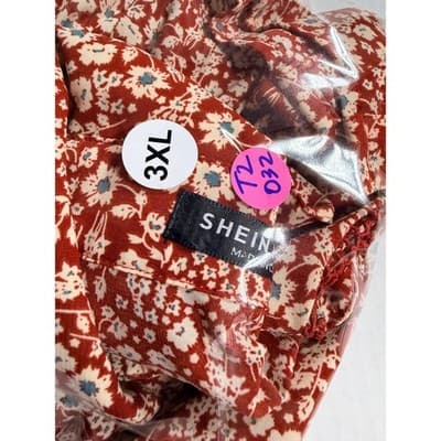 SHEIN Women’s Plus Floral Spring Summer Long Sleeve Button Down Top Red 3XL - Thumbnail 10