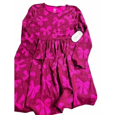 NWT Wonder Nation Girls Long Sleeve Casual Play Dress Hot Pink Large (10-12) - Thumbnail 2