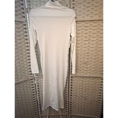 Heart & Hips White Ruched Drawstring Midi Dress Small Long Sleeve Bodycon - Thumbnail 12