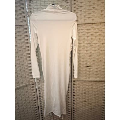 Heart & Hips White Ruched Drawstring Midi Dress Small Long Sleeve Bodycon - Thumbnail 13