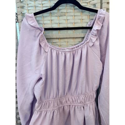 Nine West Long Sleeve Peplum Blouse M Light Lilac Ruffle Smocked Waist - Thumbnail 6