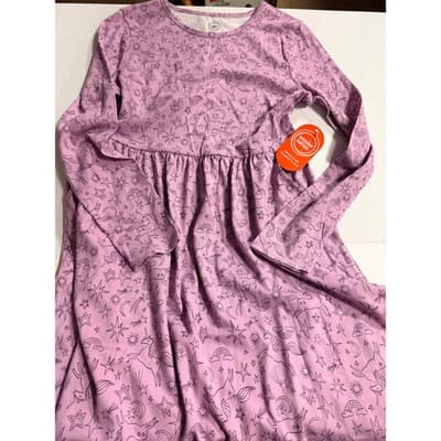 NWT Wonder Nation Girls Unicorn Cotton Long Sleeve Play Dress Purple XXL (18 ) - Thumbnail 10