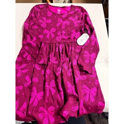 NWT Wonder Nation Girls Long Sleeve Casual Play Dress Hot Pink Large (10-12) - Thumbnail 7