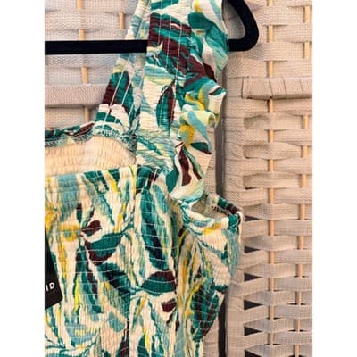 Torrid Peplum Washable Crinkle Gauze Smocked Top Tropical Leaf Print Green 2 NWT - Thumbnail 8