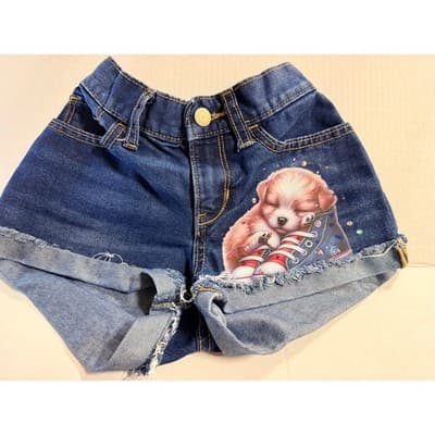 Old Navy Girls Denim Shorts Puppy Sneaker Graphic Embellished Blue Size 10 - Thumbnail 4