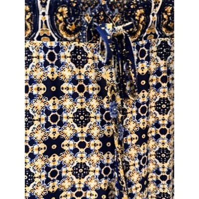 ROZ & ALI Wide Leg Palazzo Pants L Navy Gold Print Elastic Waistband Tie Detail - Thumbnail 5