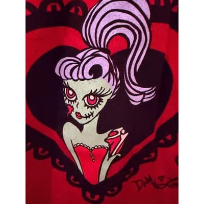 Gorgeous Zombie Punk Rock Graphic T-Shirt Red Wide V Neckline Cap Sleeve - Thumbnail 6
