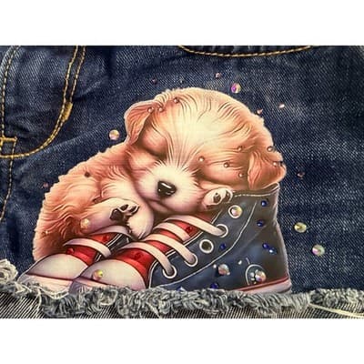 Old Navy Girls Denim Shorts Puppy Sneaker Graphic Embellished Blue Size 10 - Thumbnail 3