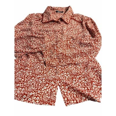 SHEIN Women’s Plus Floral Spring Summer Long Sleeve Button Down Top Red 3XL - Thumbnail 2