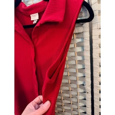 A New Day Sleeveless Ribbed-Knit Polo Top XL Red Button Up Collared Stretch - Thumbnail 7