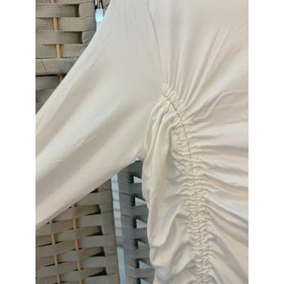 Heart & Hips White Ruched Drawstring Midi Dress Small Long Sleeve Bodycon - Thumbnail 6