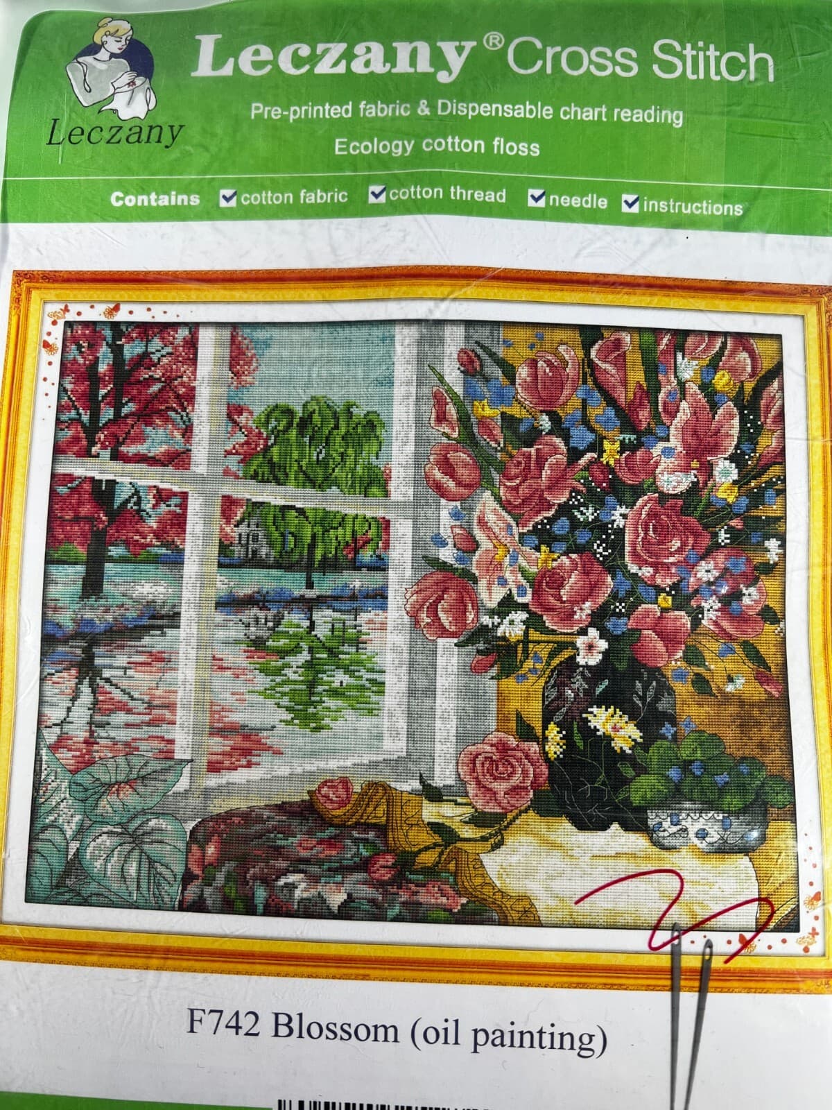 New Leczany Cross Stitch Kit F742 Blossom Flowers Floral Pre-printed 14 CT Craft - Thumbnail 7