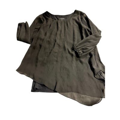 ALYX Elegant Chiffon Handkerchief Cut Layered Blouse TunicTop Black Large - Thumbnail 2