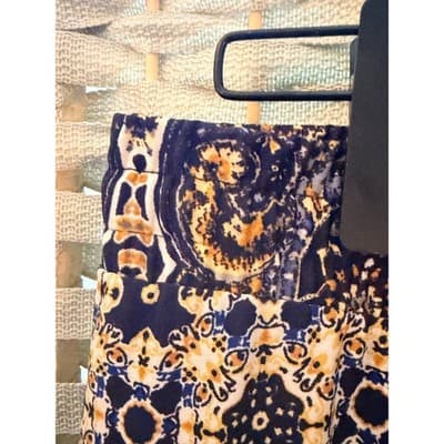 ROZ & ALI Wide Leg Palazzo Pants L Navy Gold Print Elastic Waistband Tie Detail - Thumbnail 6