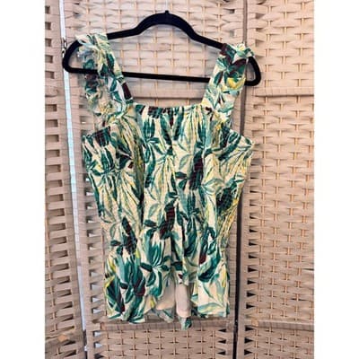 Torrid Peplum Washable Crinkle Gauze Smocked Top Tropical Leaf Print Green 2 NWT - Thumbnail 14