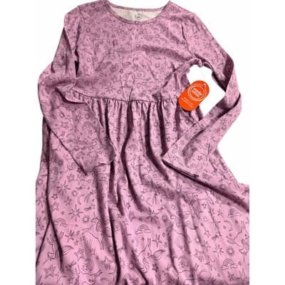 NWT Wonder Nation Girls Unicorn Cotton Long Sleeve Play Dress Purple XXL (18 ) - Thumbnail 2
