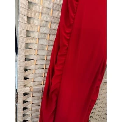 Jump Apparel Ruched Maxi Formal Dress 9/10 Red Scrappy Lace Up Criss Cross Back - Thumbnail 4