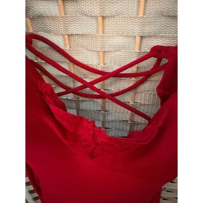 Jump Apparel Ruched Maxi Formal Dress 9/10 Red Scrappy Lace Up Criss Cross Back - Thumbnail 11