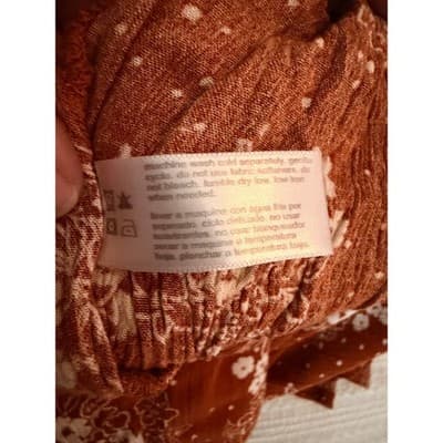 Three Dots Burnt Orange Floral Wide Leg Pants Small Boho Pull On Elastic Waist - Thumbnail 14